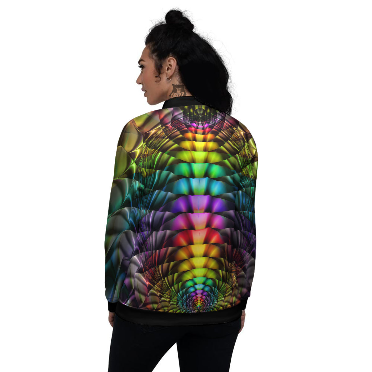 Computer Generated Colorful Fractal Print Women's Bomber Jacket-grizzshop