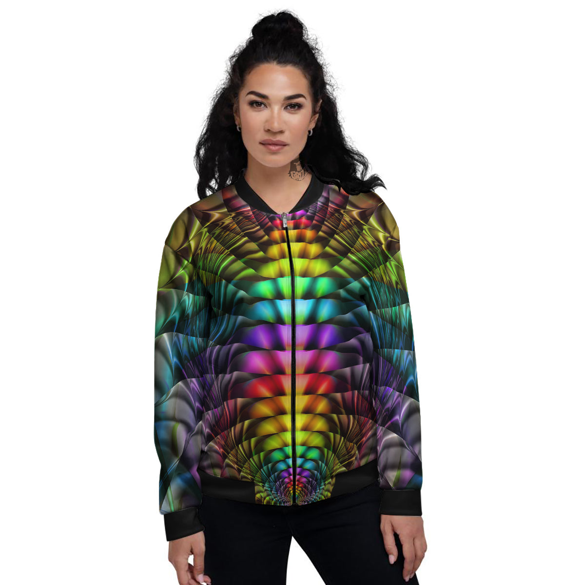 Computer Generated Colorful Fractal Print Women's Bomber Jacket-grizzshop