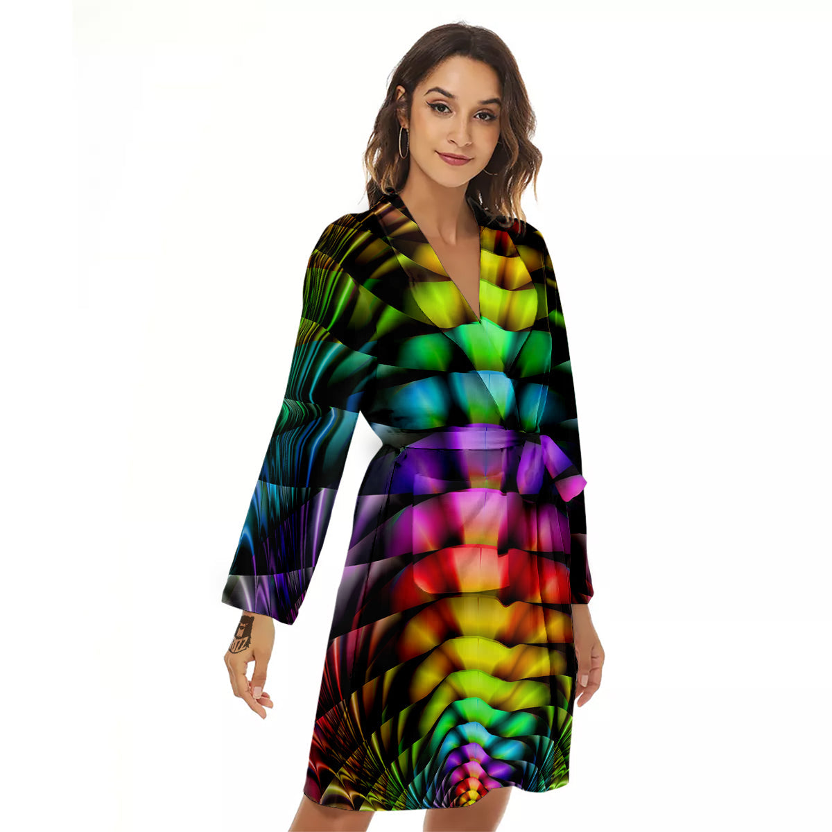 Computer Generated Colorful Fractal Print Women's Robe-grizzshop