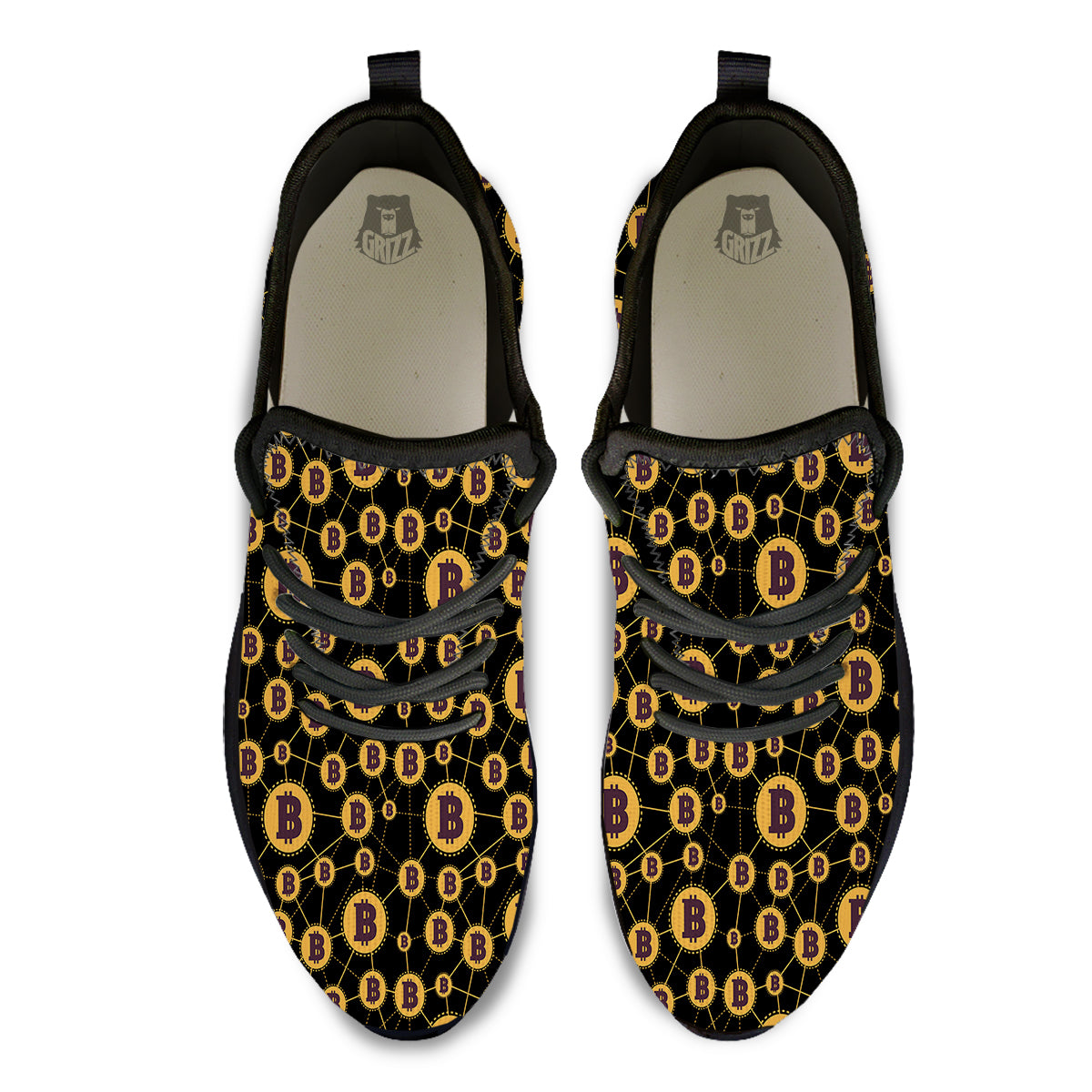 Connection Bitcoin Print Pattern Black Athletic Shoes-grizzshop