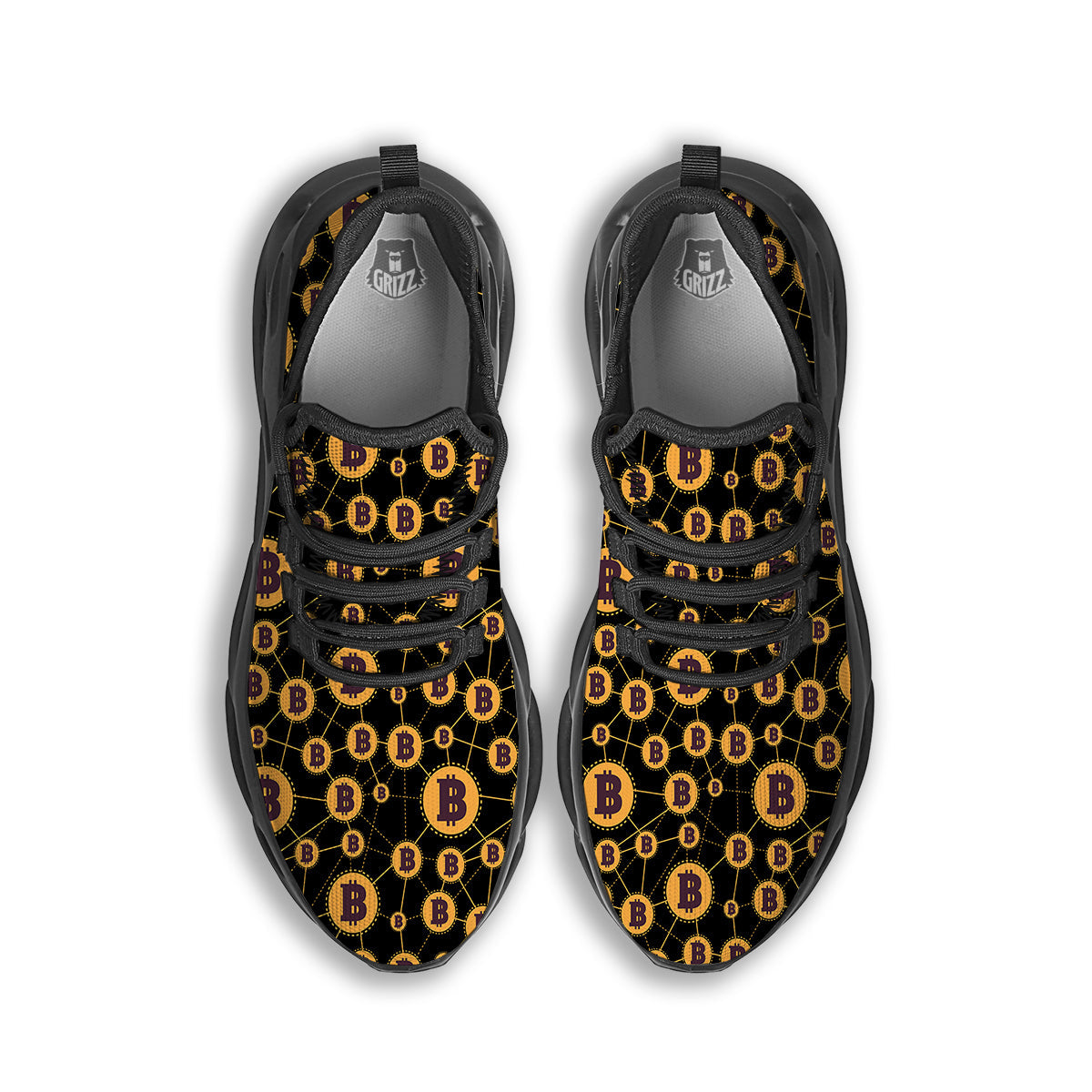 Connection Bitcoin Print Pattern Black Running Shoes-grizzshop