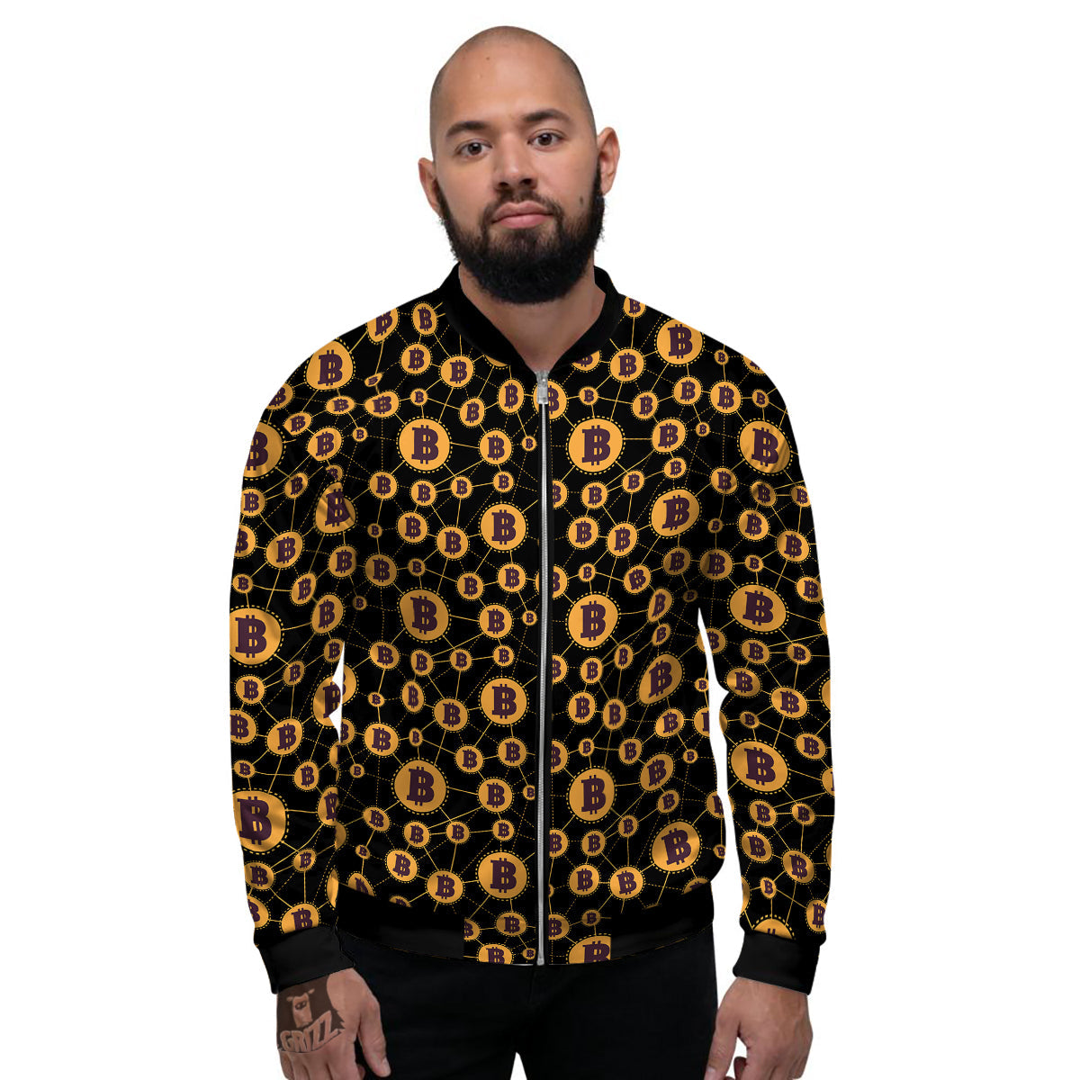 Connection Bitcoin Print Pattern Men's Bomber Jacket-grizzshop