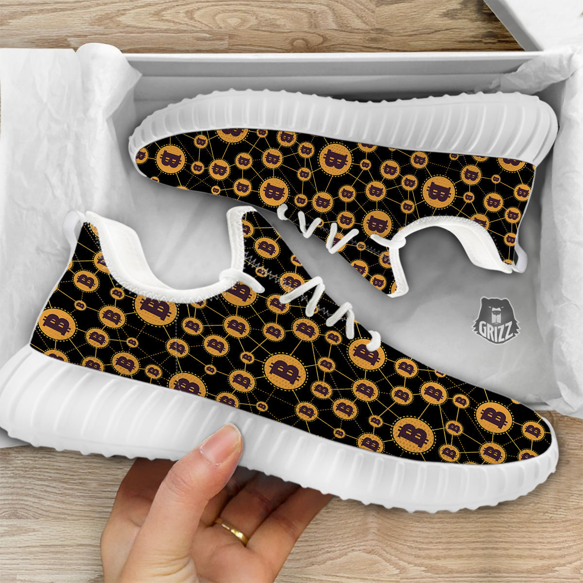 Connection Bitcoin Print Pattern White Walking Shoes-grizzshop