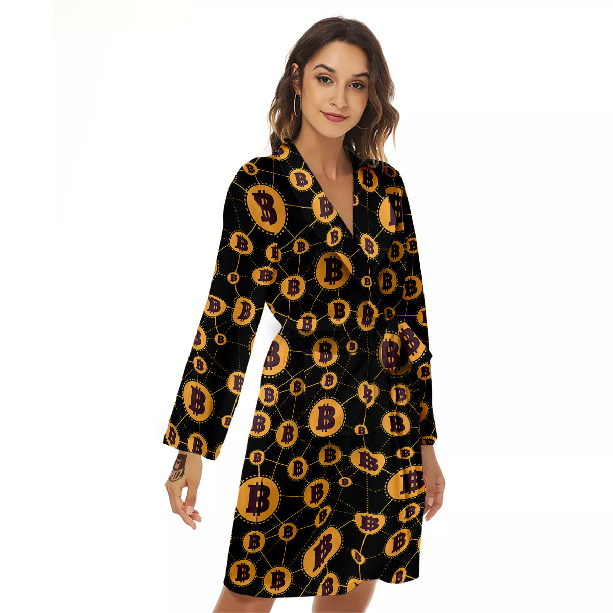 Connection Bitcoin Print Pattern Women's Robe-grizzshop