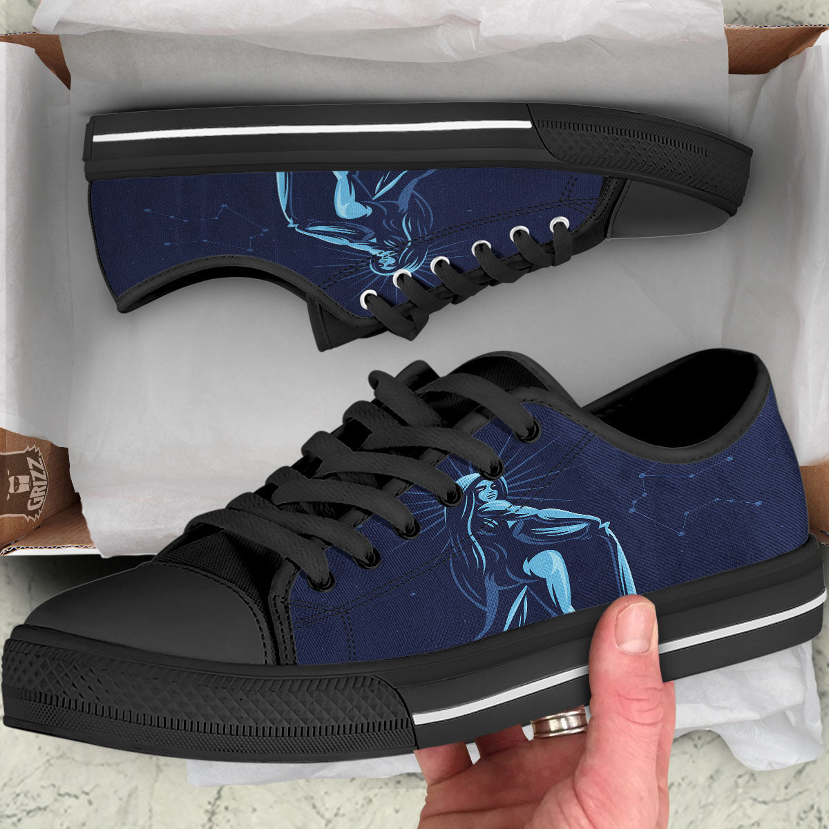 Constellation Aquarius Print Black Low Top Shoes-grizzshop