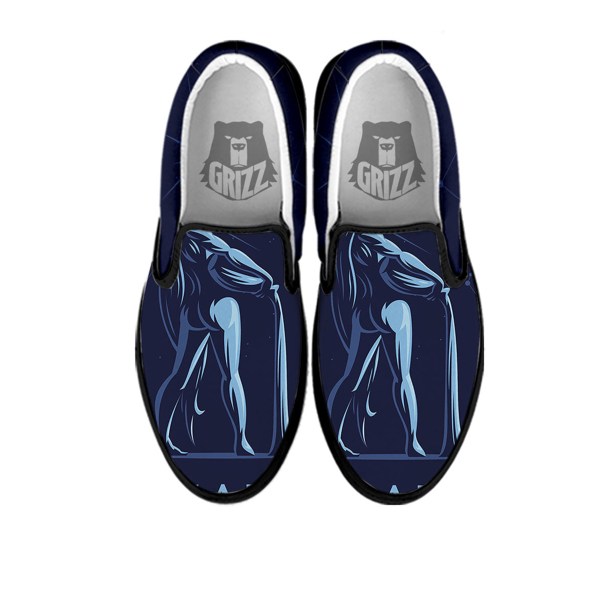 Constellation Aquarius Print Black Slip On Shoes-grizzshop