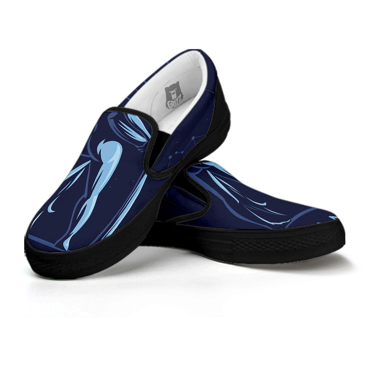 Constellation Aquarius Print Black Slip On Shoes-grizzshop