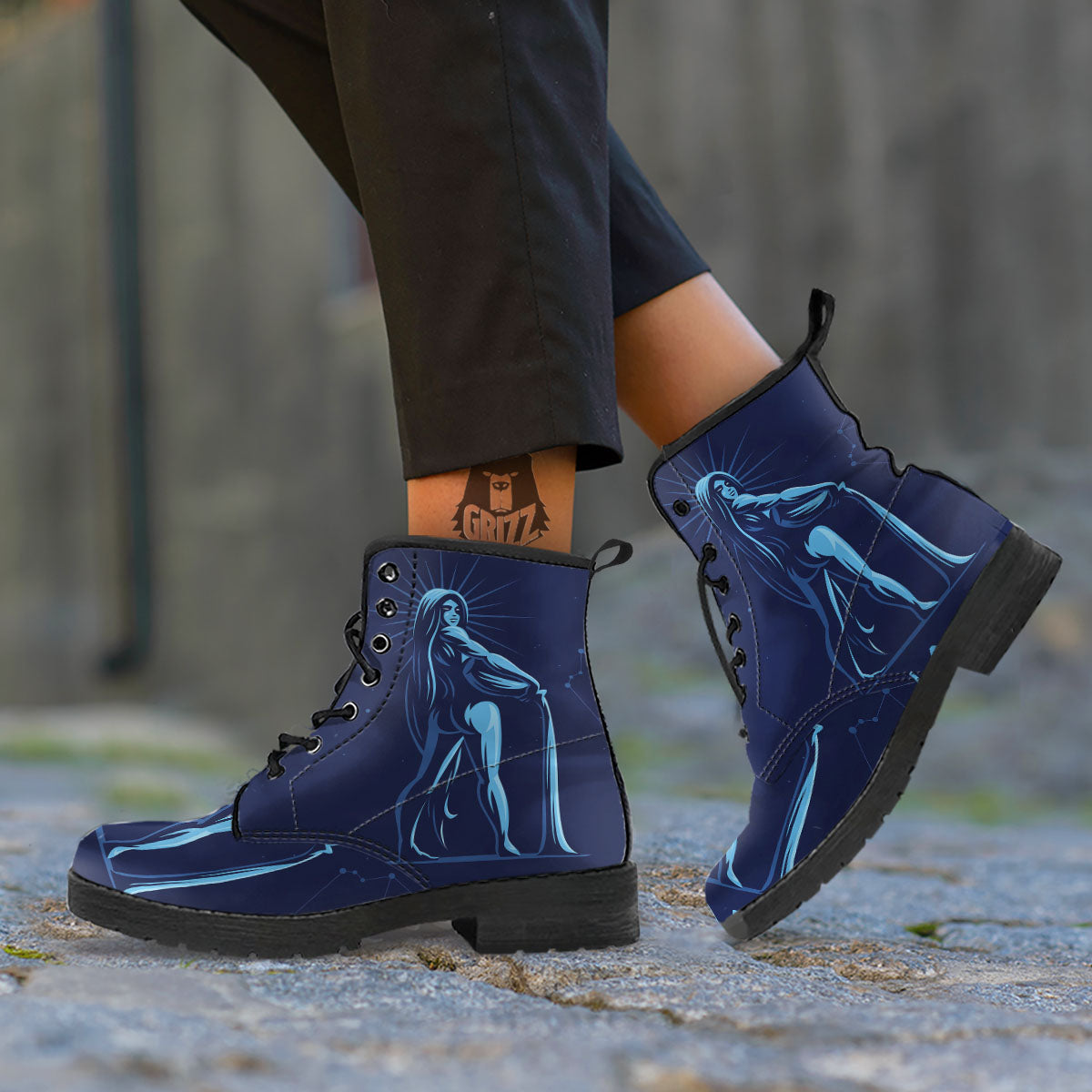 Constellation Aquarius Print Leather Boots-grizzshop