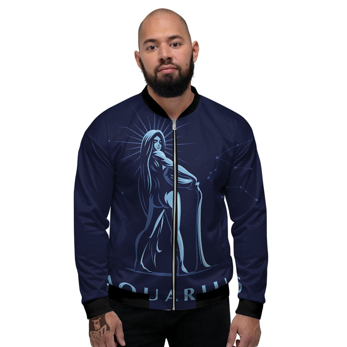 Constellation Aquarius Print Men's Bomber Jacket-grizzshop