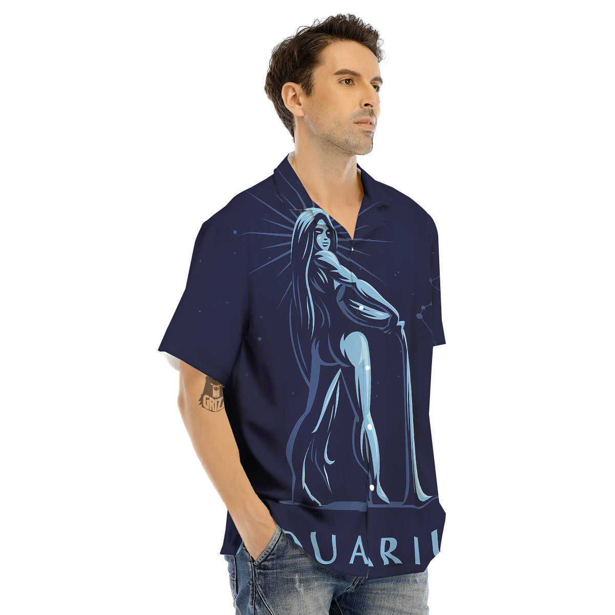 Constellation Aquarius Print Men's Hawaiian Shirt-grizzshop