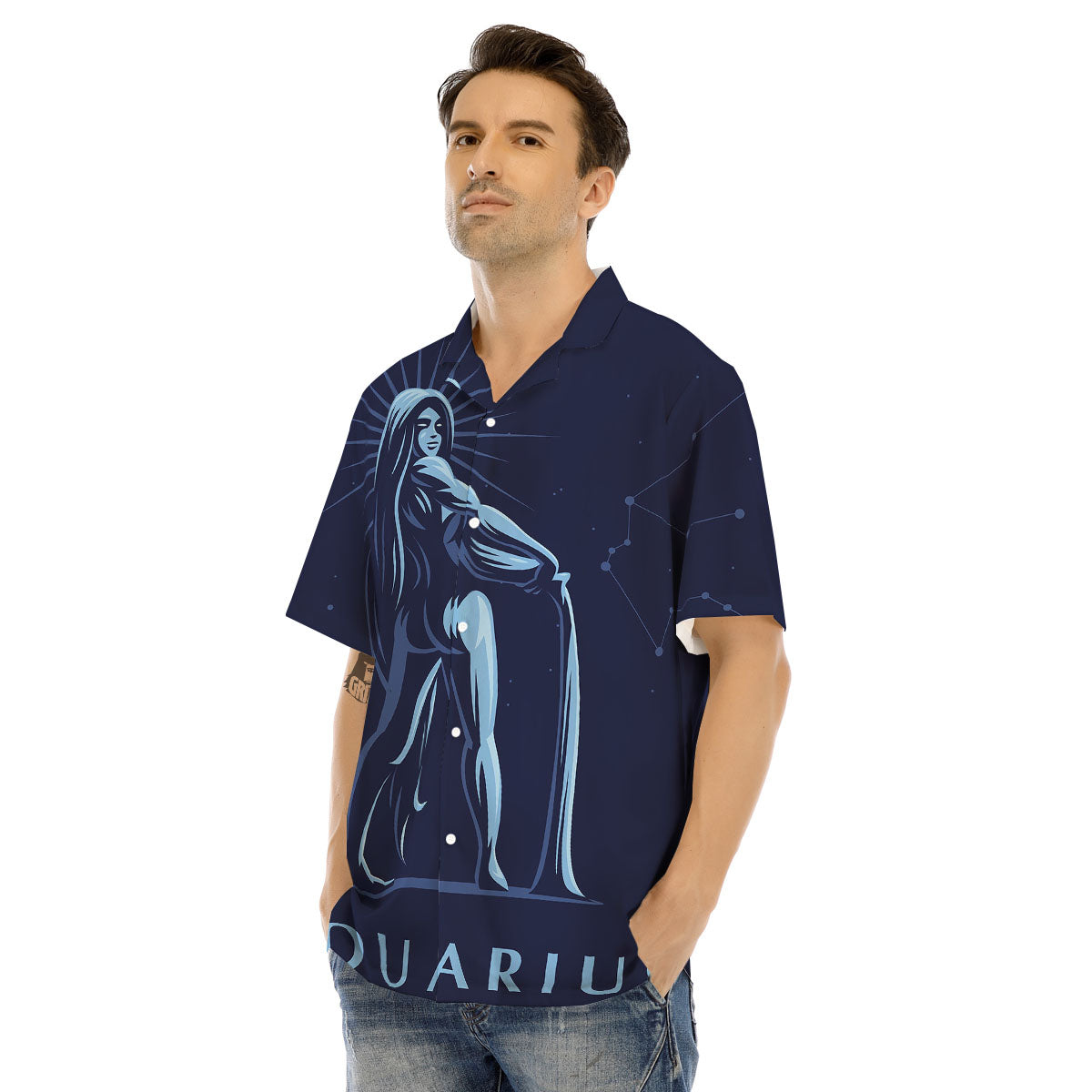 Constellation Aquarius Print Men's Hawaiian Shirt-grizzshop