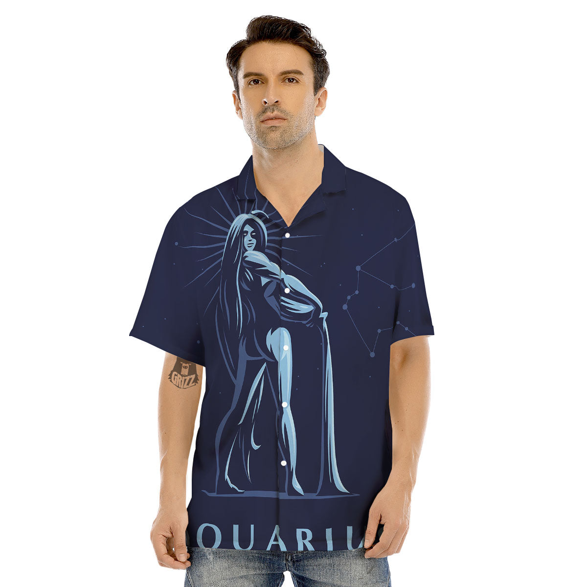 Constellation Aquarius Print Men's Hawaiian Shirt-grizzshop