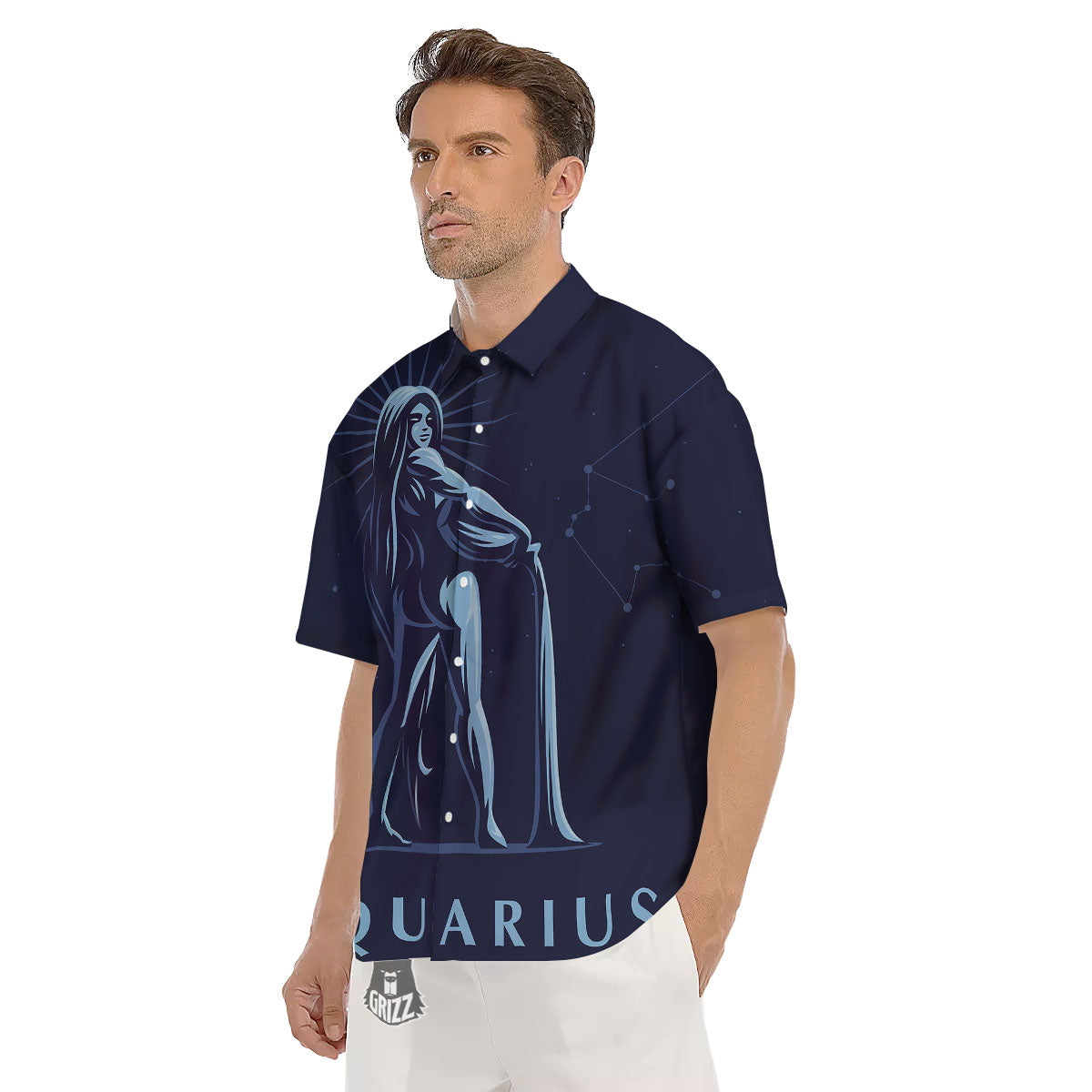 Constellation Aquarius Print Men's Short Sleeve Shirts-grizzshop