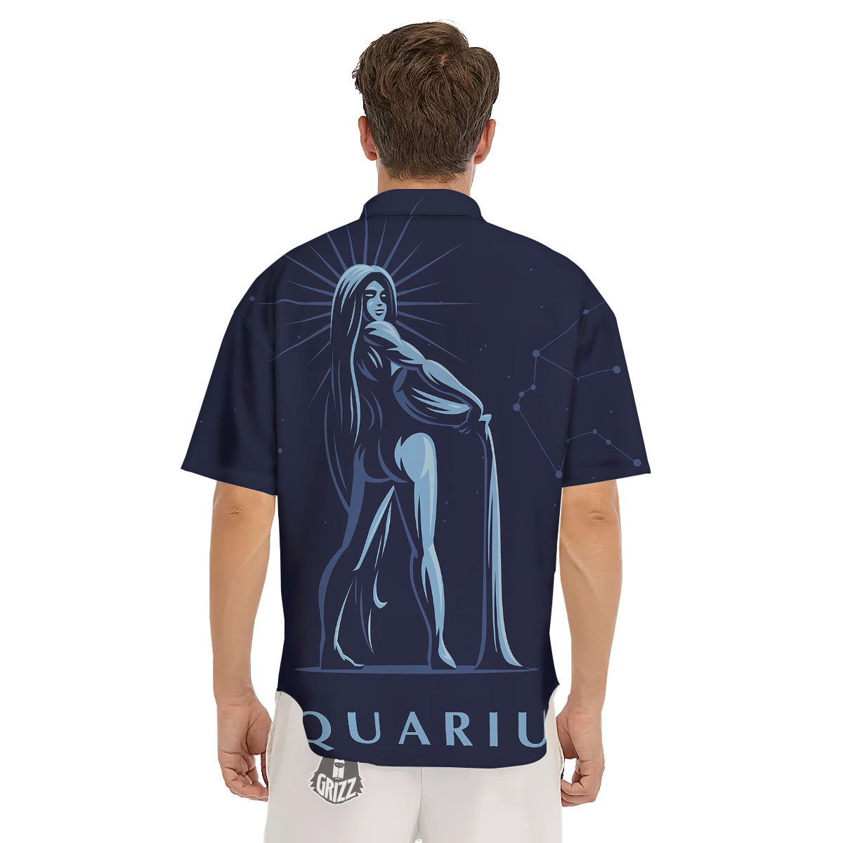 Constellation Aquarius Print Men's Short Sleeve Shirts-grizzshop