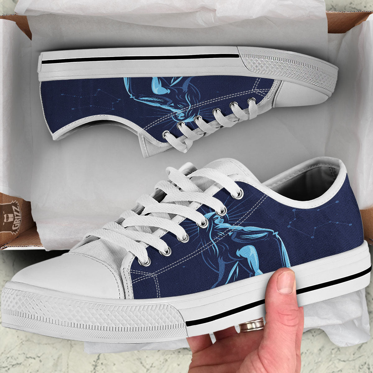 Constellation Aquarius Print White Low Top Shoes-grizzshop