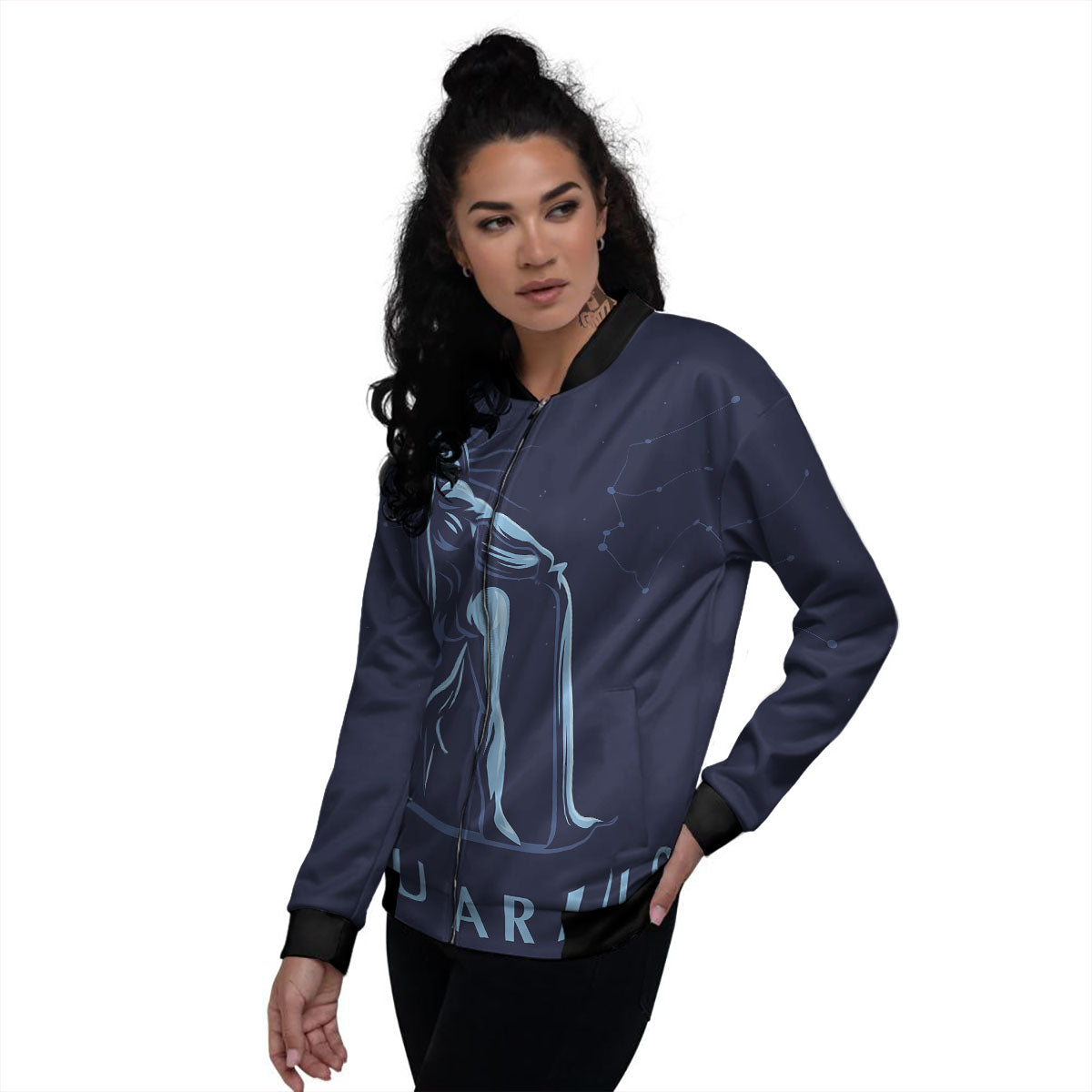 Constellation Aquarius Print Women's Bomber Jacket-grizzshop