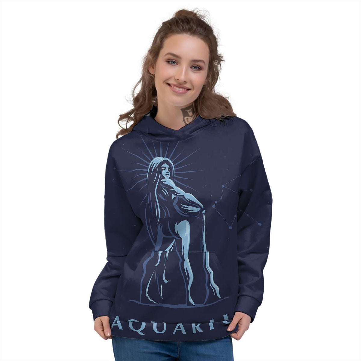 Constellation Aquarius Print Women's Hoodie-grizzshop