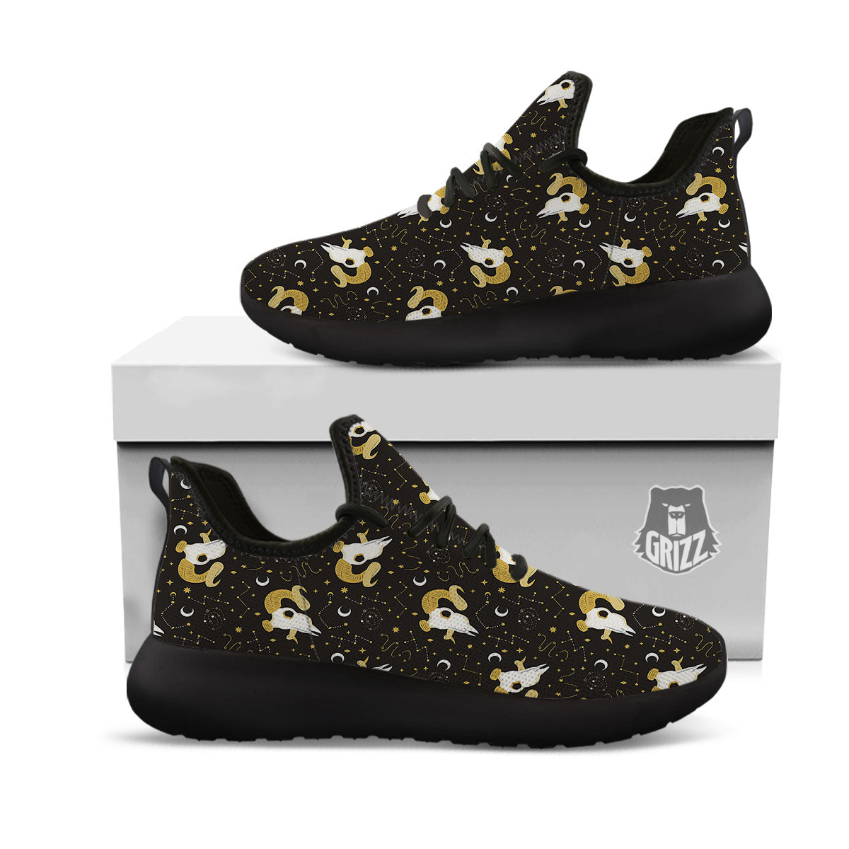 Constellation Aries Print Black Athletic Shoes-grizzshop