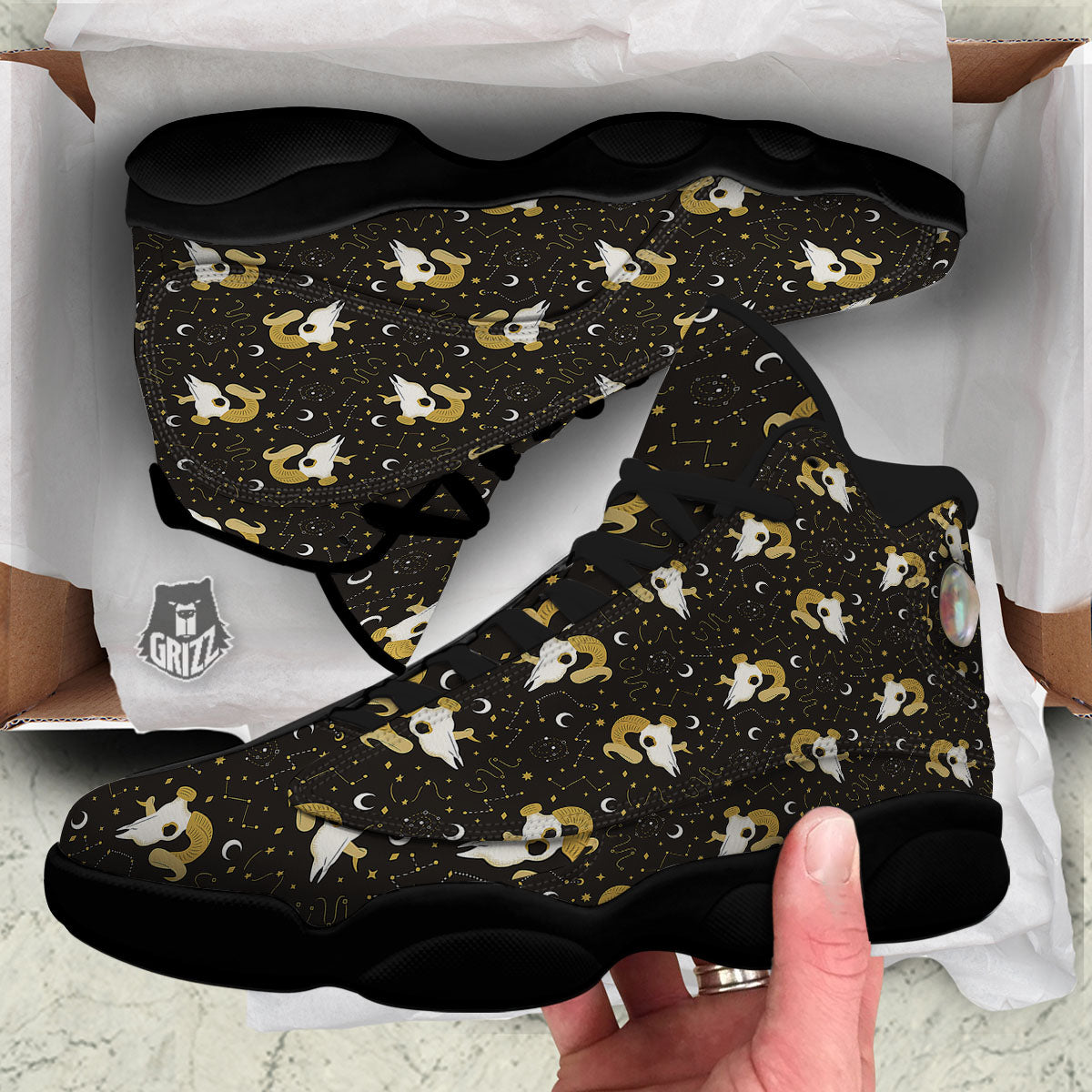 Constellation Aries Print Black Basketball Shoes-grizzshop