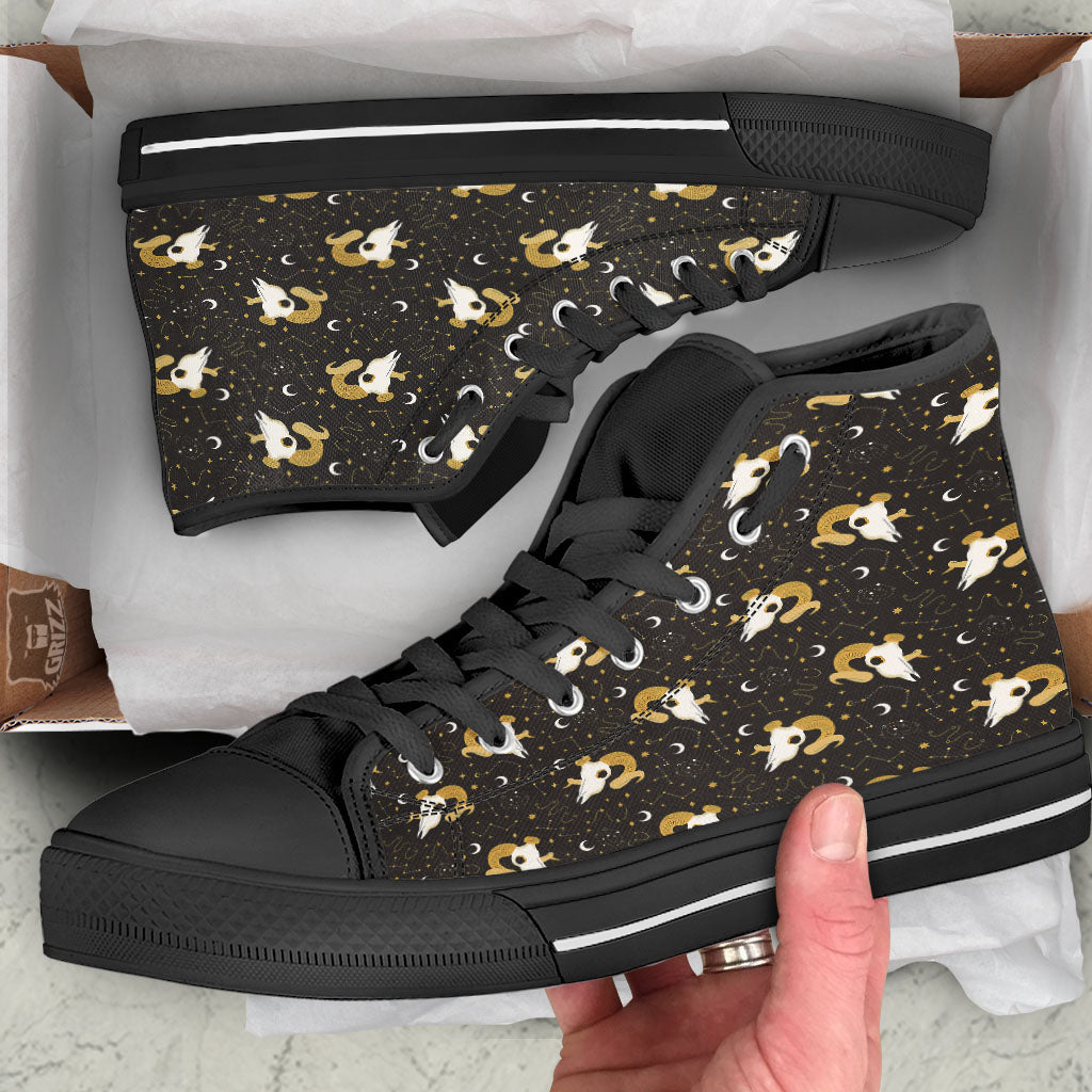 Constellation Aries Print Black High Top Shoes-grizzshop