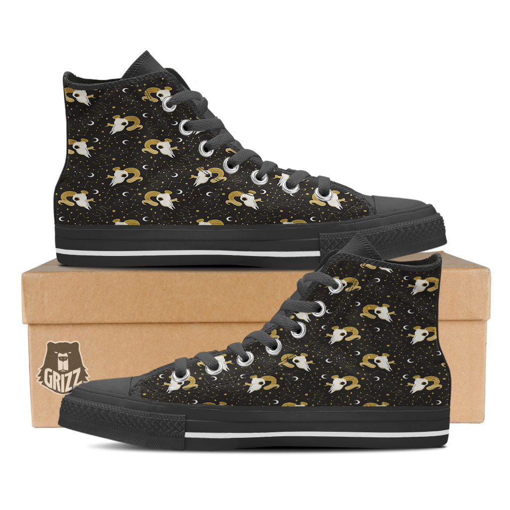 Constellation Aries Print Black High Top Shoes-grizzshop