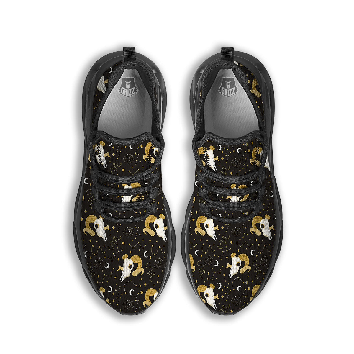 Constellation Aries Print Black Running Shoes-grizzshop