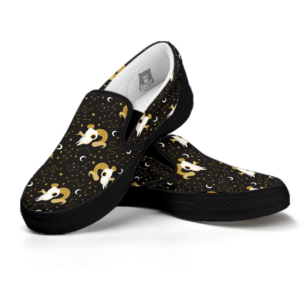 Constellation Aries Print Black Slip On Shoes-grizzshop