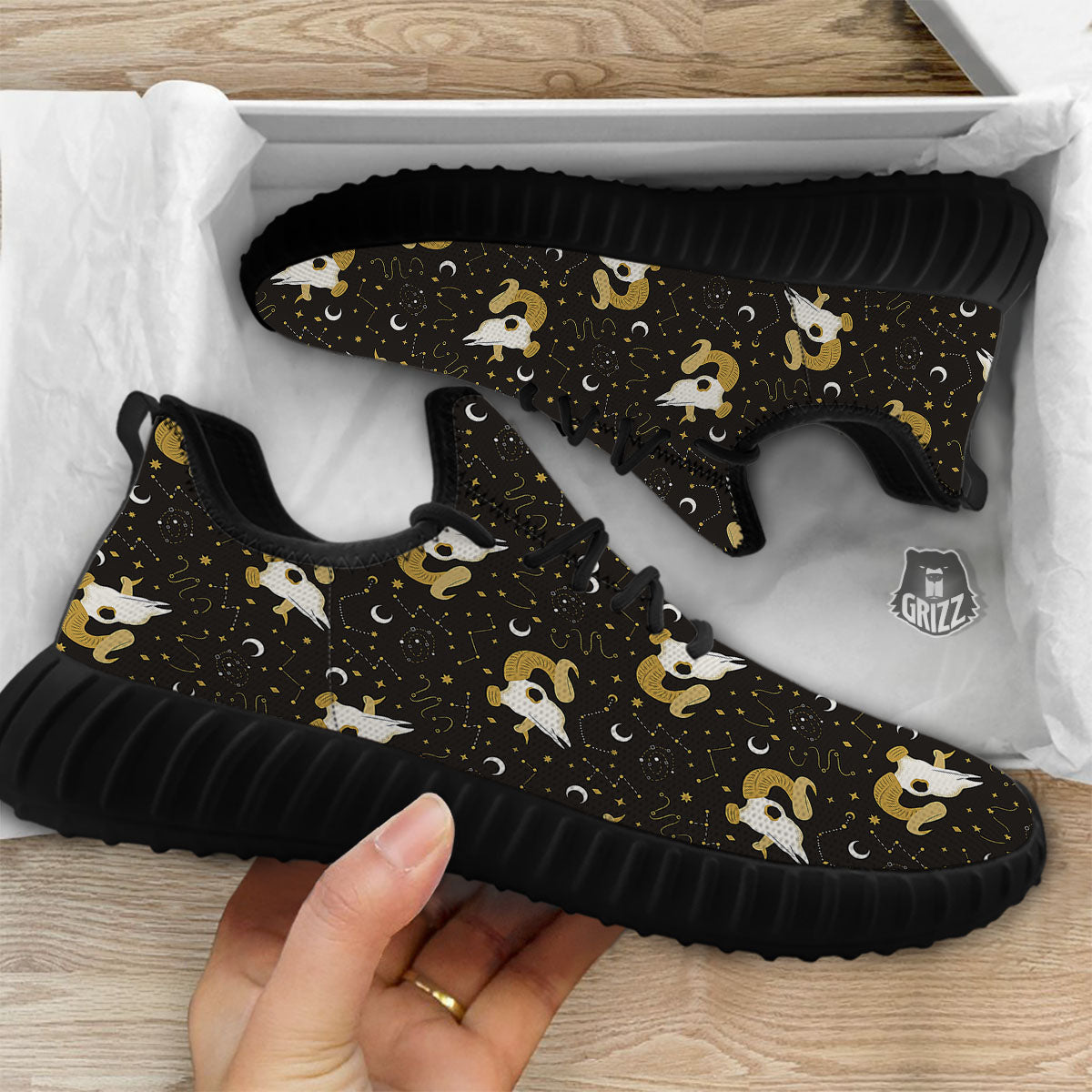 Constellation Aries Print Black Walking Shoes-grizzshop