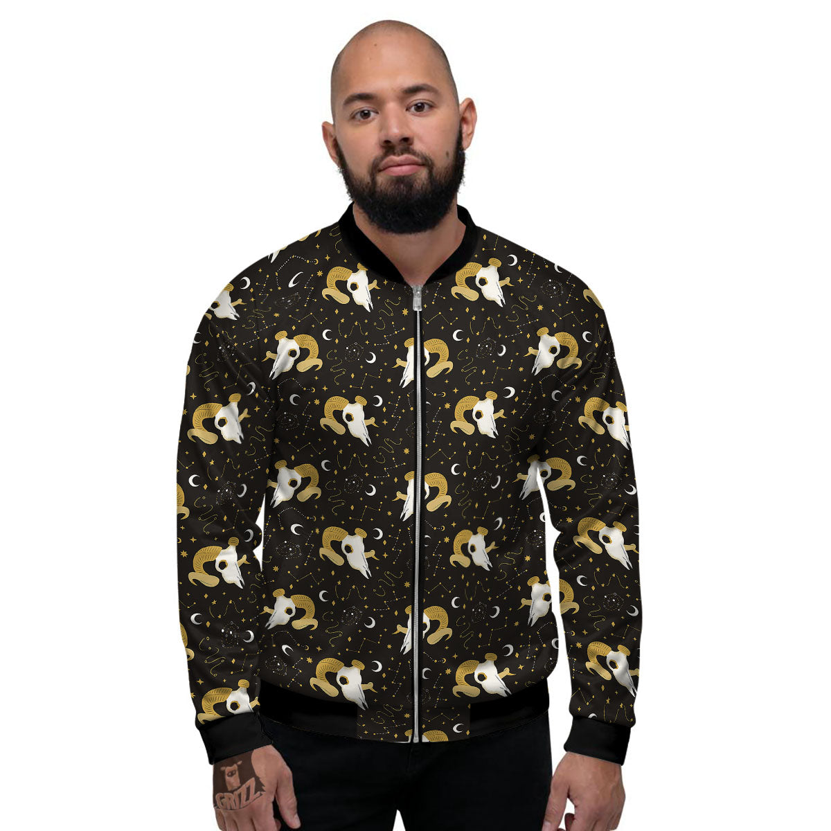 Constellation Aries Print Men's Bomber Jacket-grizzshop