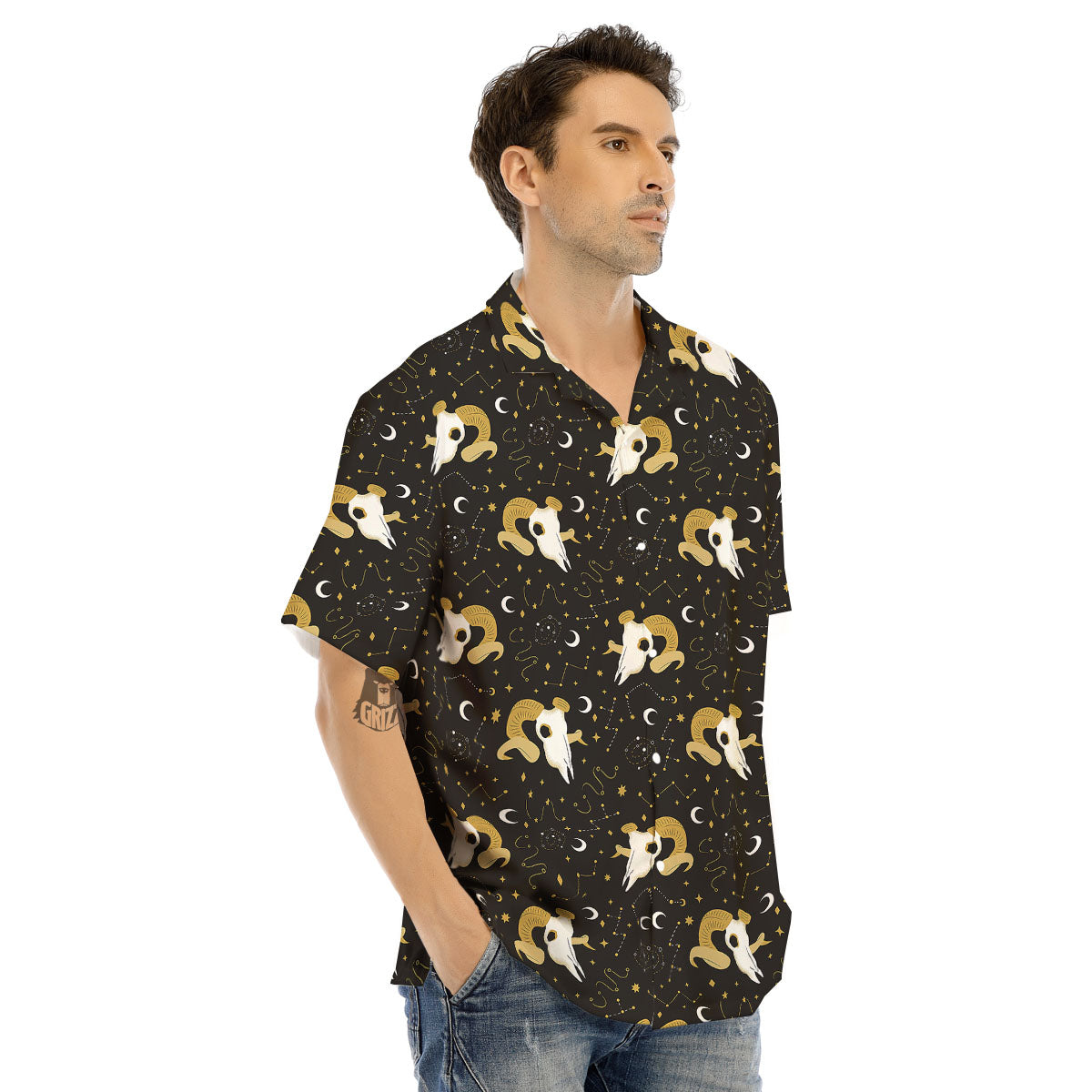 Constellation Aries Print Men's Hawaiian Shirt-grizzshop