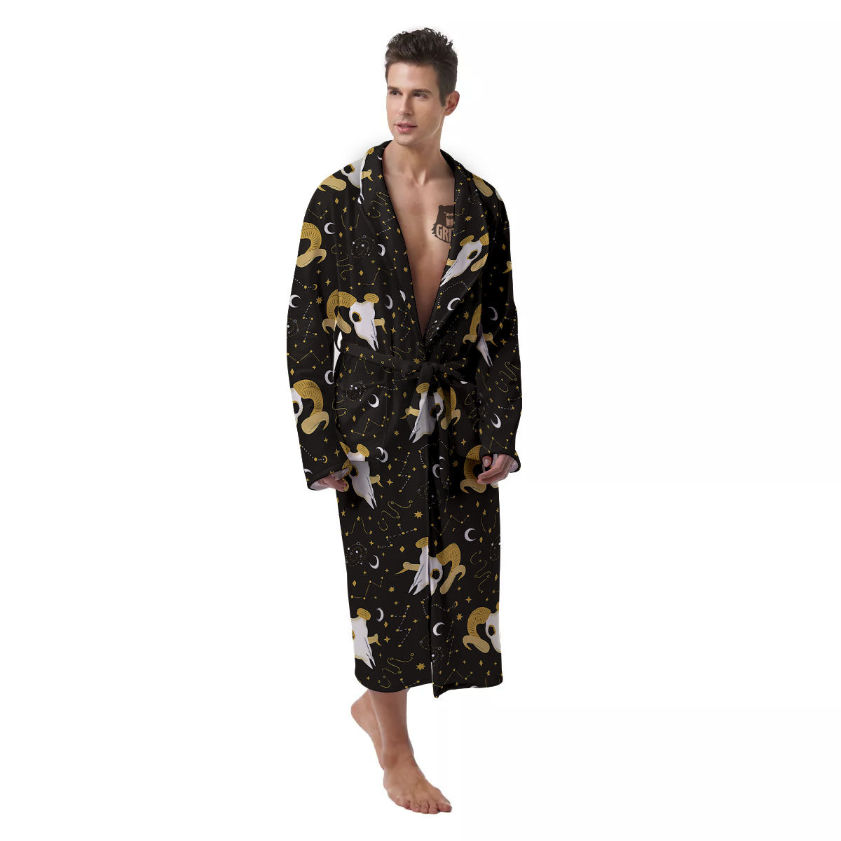 Constellation Aries Print Men's Robe-grizzshop