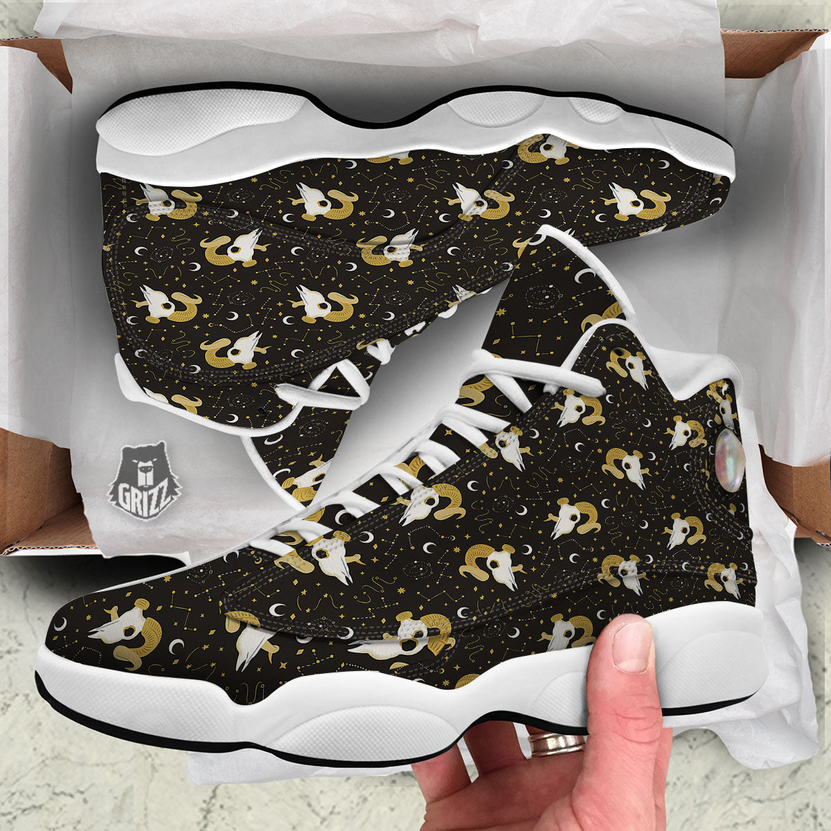 Constellation Aries Print White Basketball Shoes-grizzshop