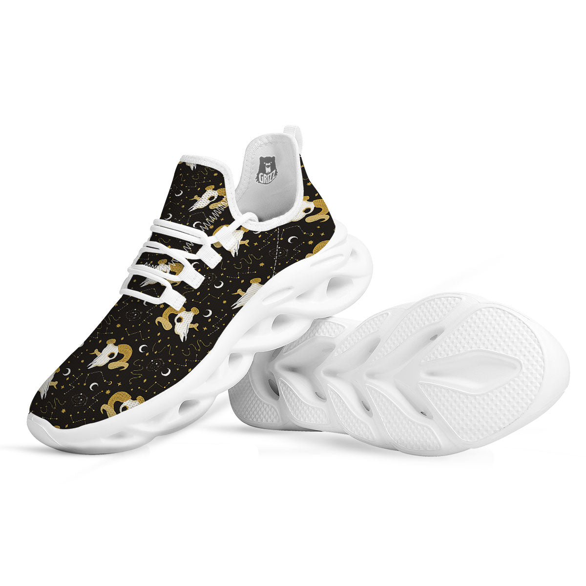 Constellation Aries Print White Running Shoes-grizzshop