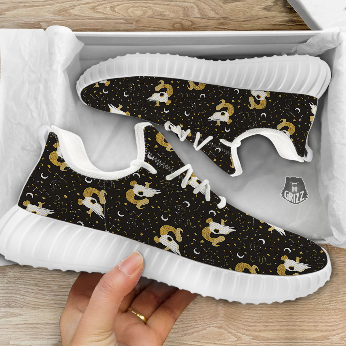 Constellation Aries Print White Walking Shoes-grizzshop