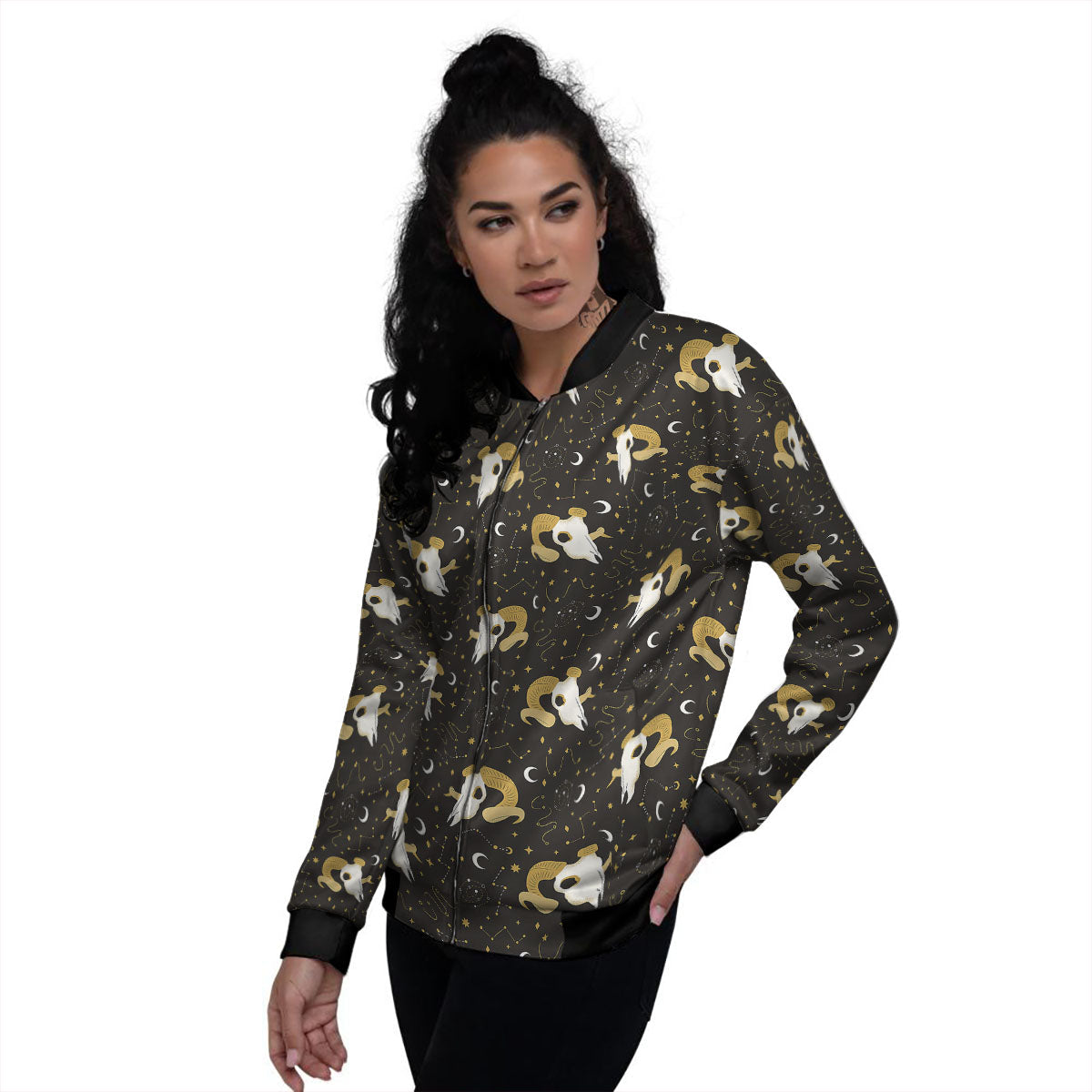 Constellation Aries Print Women's Bomber Jacket-grizzshop