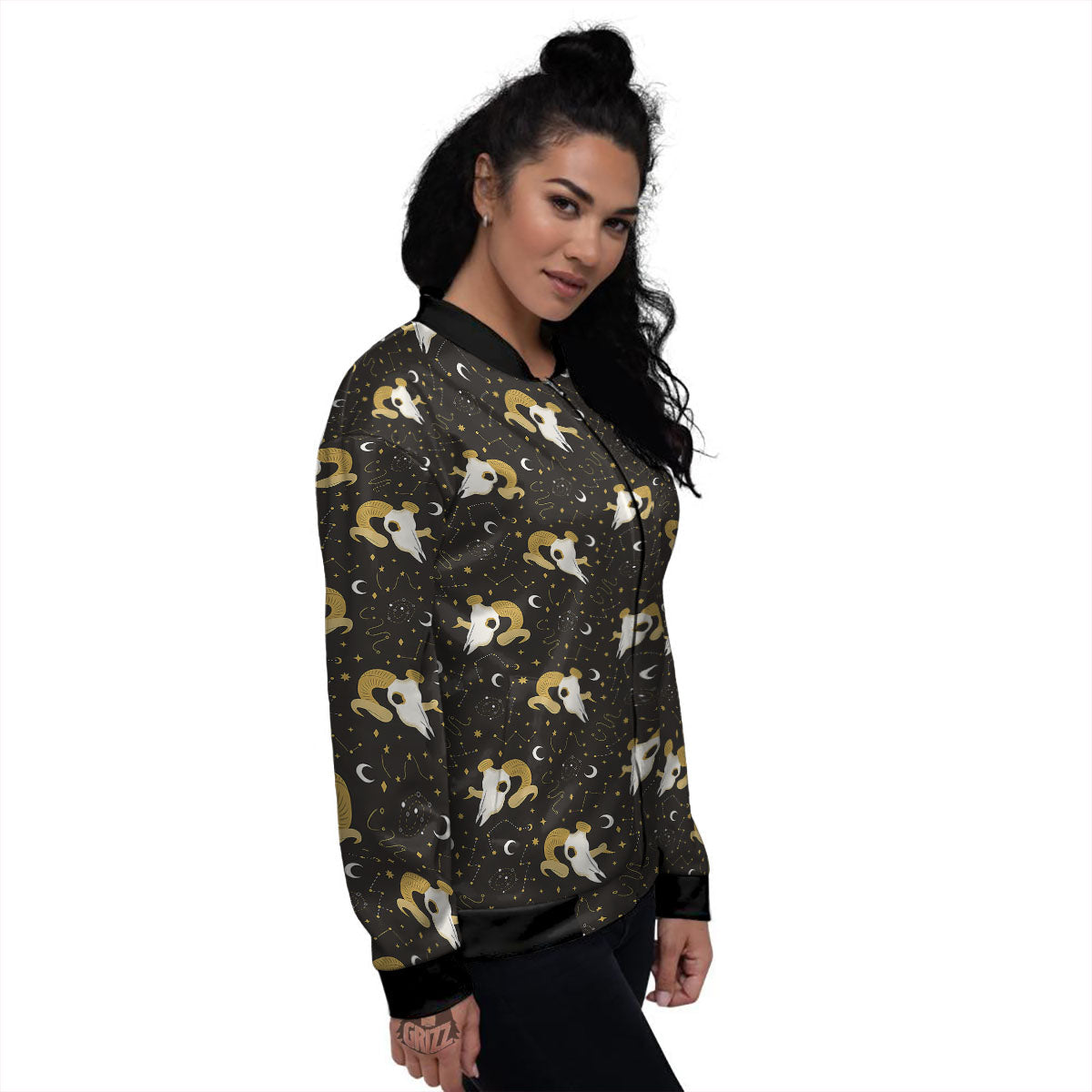 Constellation Aries Print Women's Bomber Jacket-grizzshop