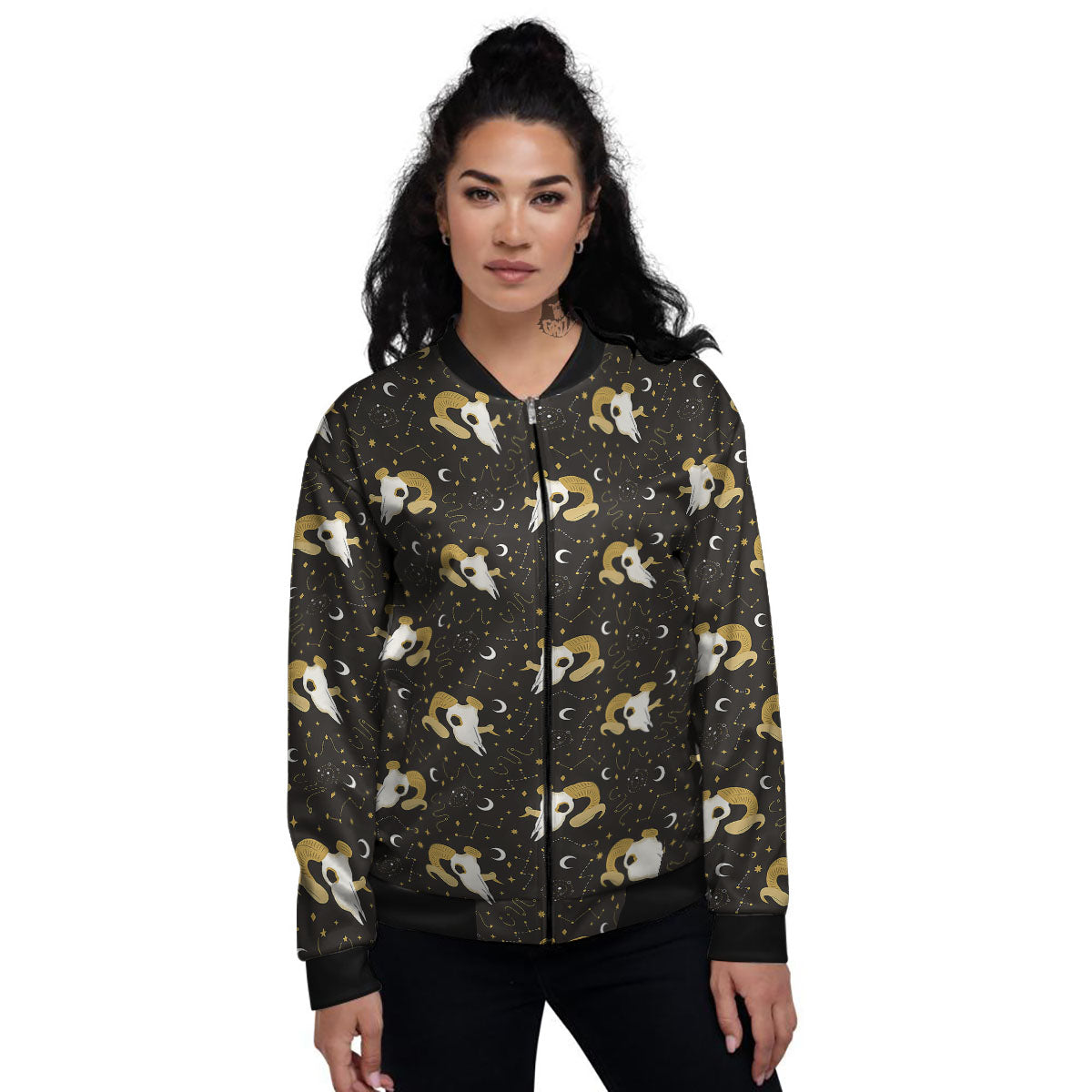 Constellation Aries Print Women's Bomber Jacket-grizzshop
