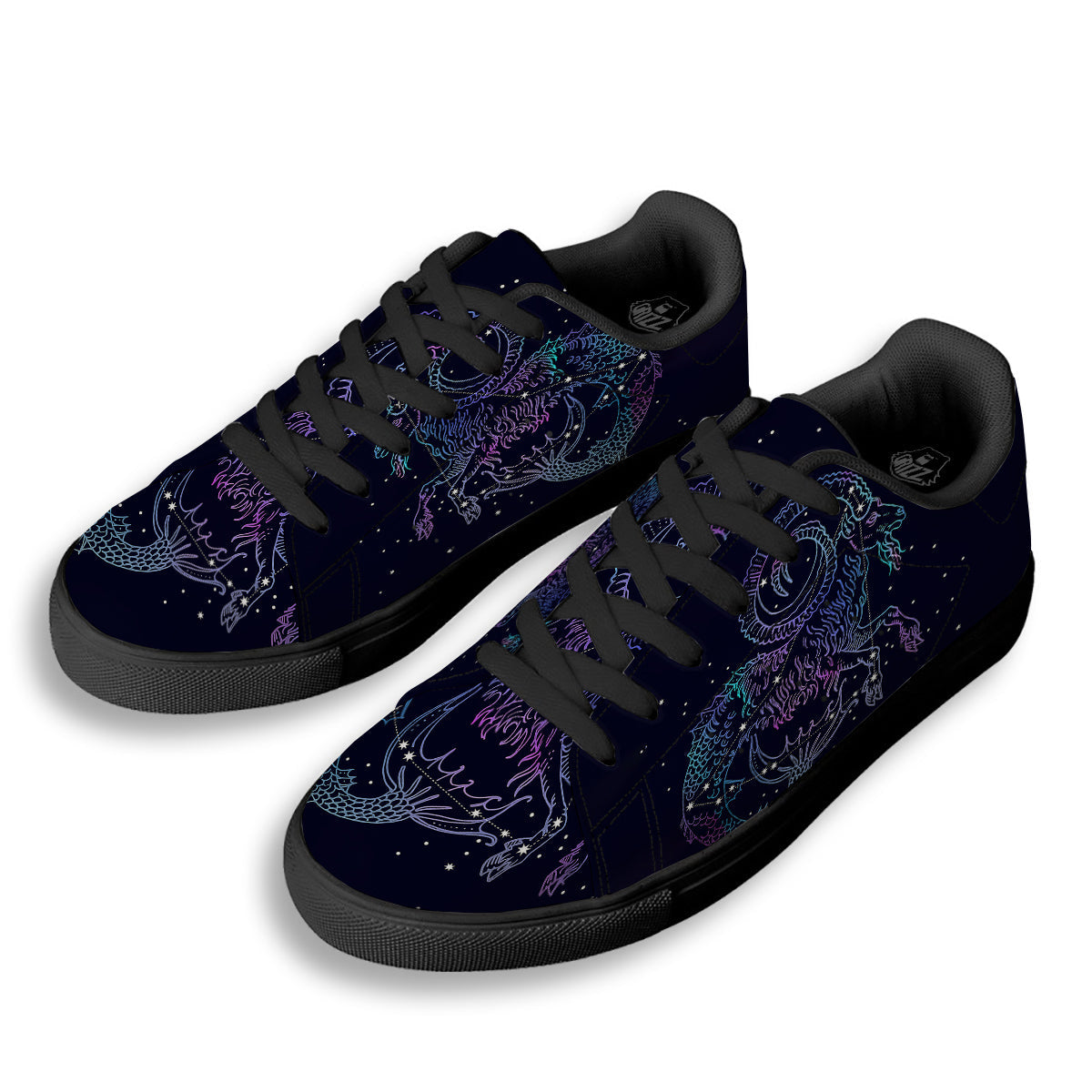 Constellation Capricorn Print Black Low Top Sneakers-grizzshop
