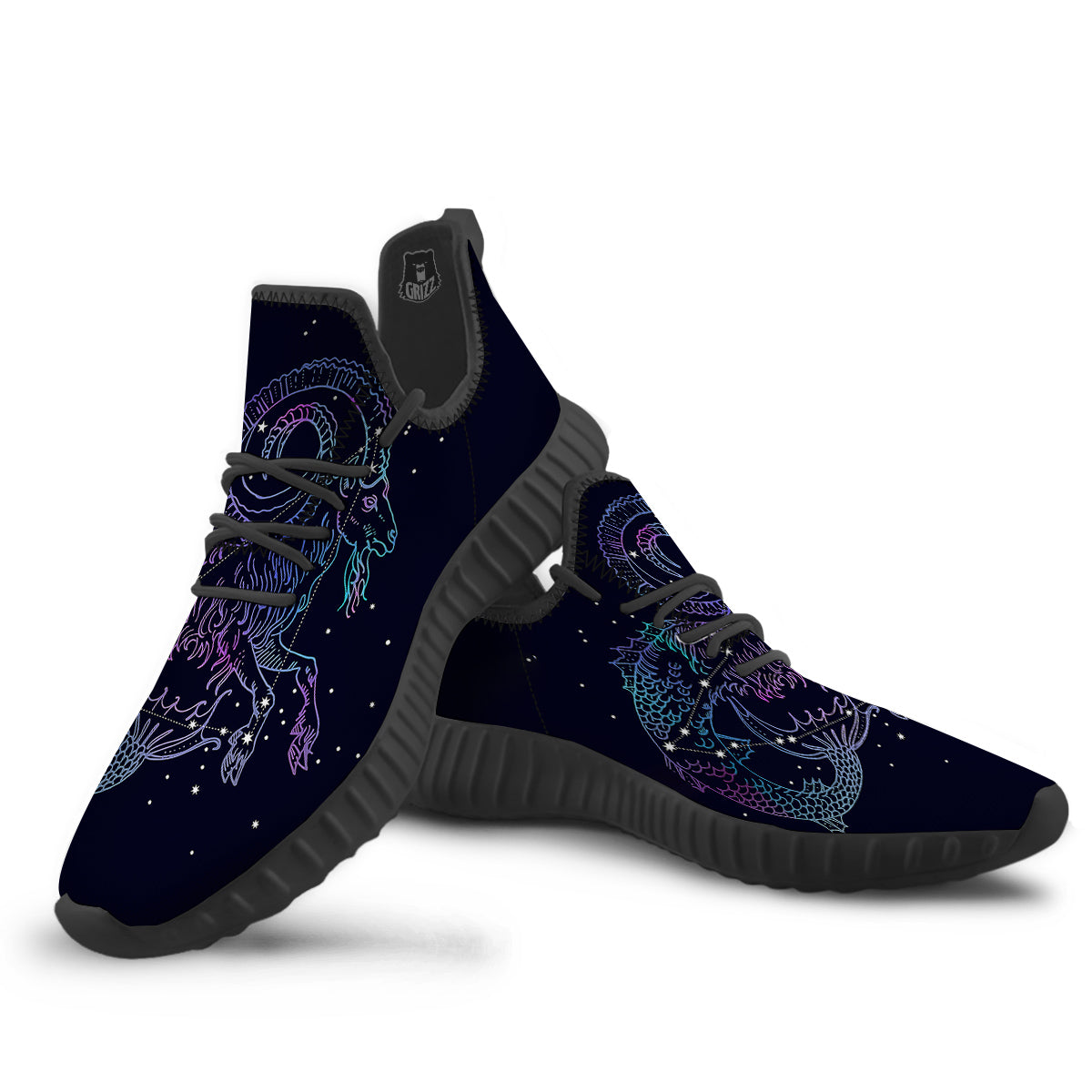 Constellation Capricorn Print Black Walking Shoes-grizzshop