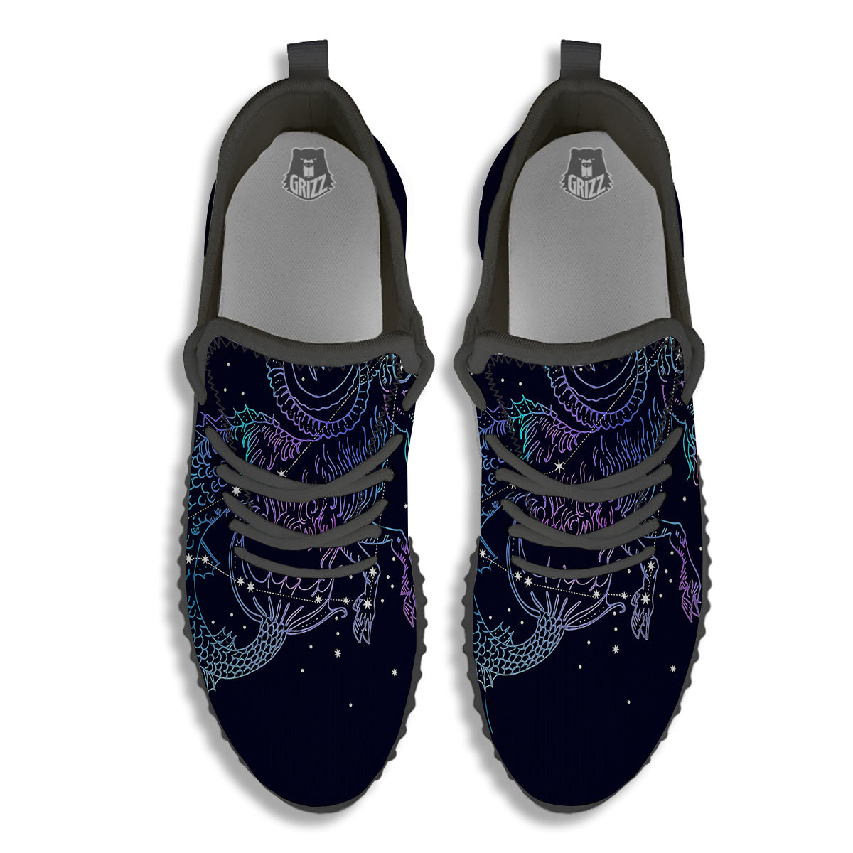 Constellation Capricorn Print Black Walking Shoes-grizzshop