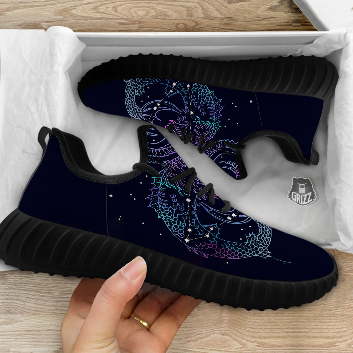 Constellation Capricorn Print Black Walking Shoes-grizzshop