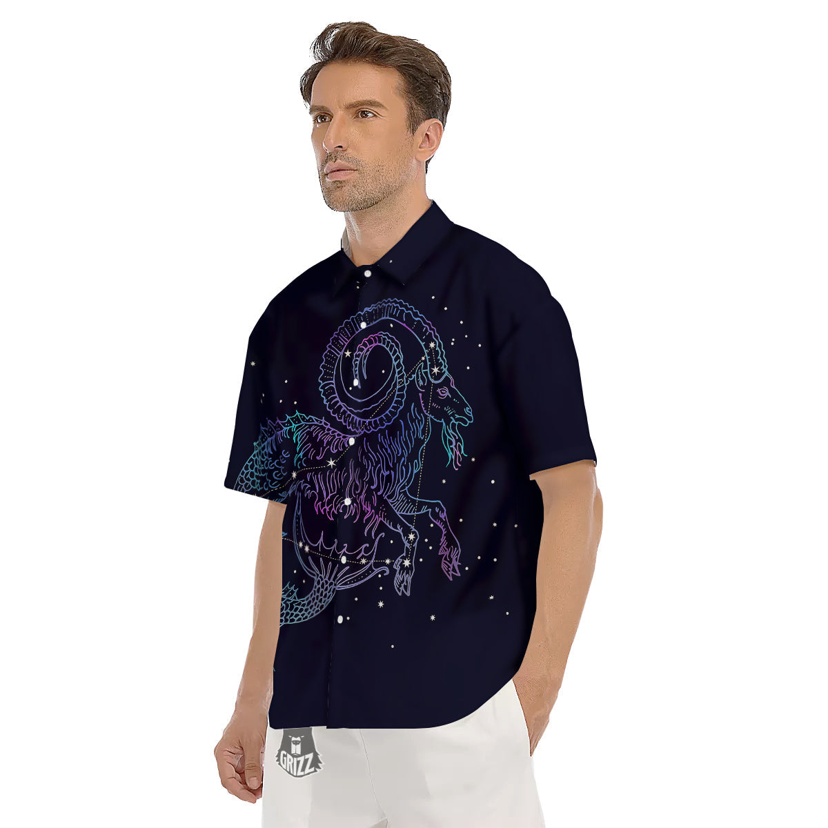 Constellation Capricorn Print Men's Short Sleeve Shirts-grizzshop