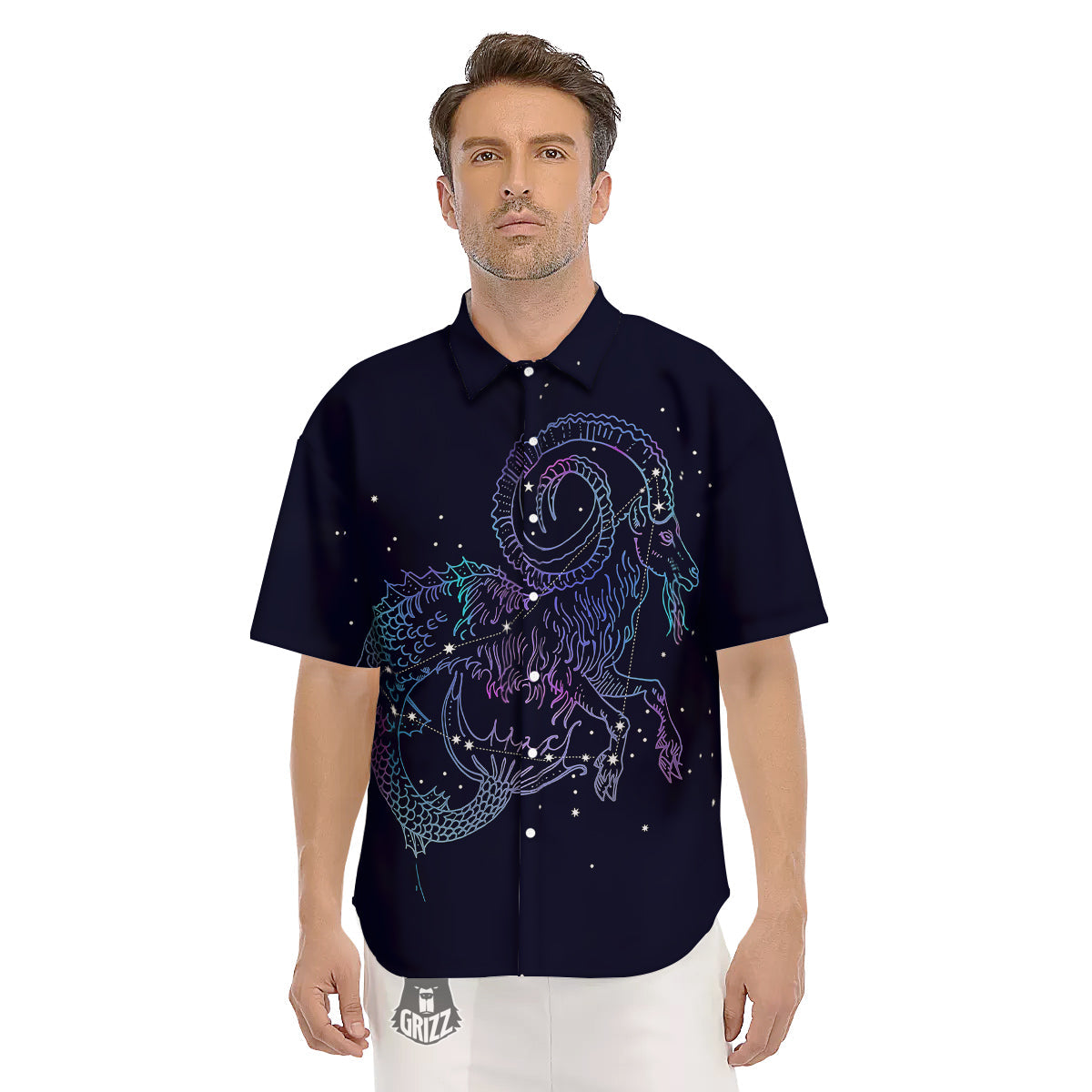 Constellation Capricorn Print Men's Short Sleeve Shirts-grizzshop