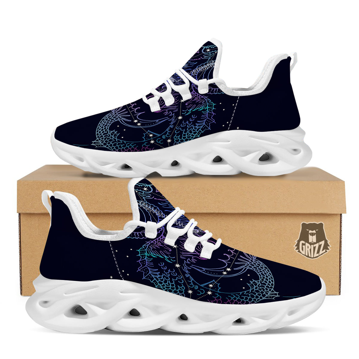 Constellation Capricorn Print White Running Shoes-grizzshop