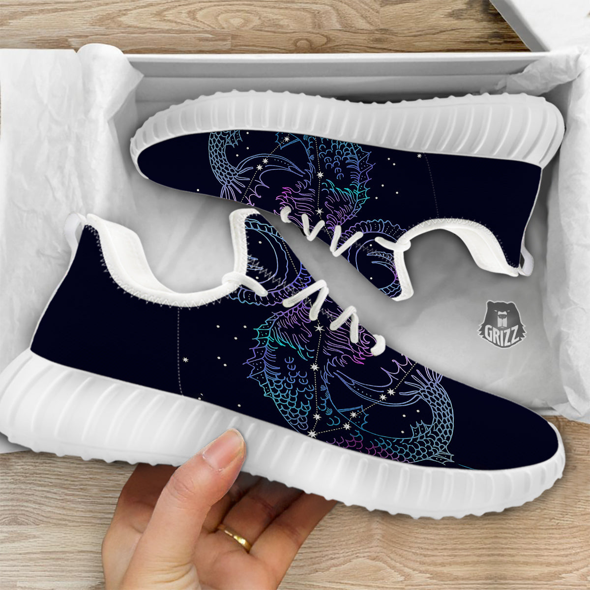 Constellation Capricorn Print White Walking Shoes-grizzshop