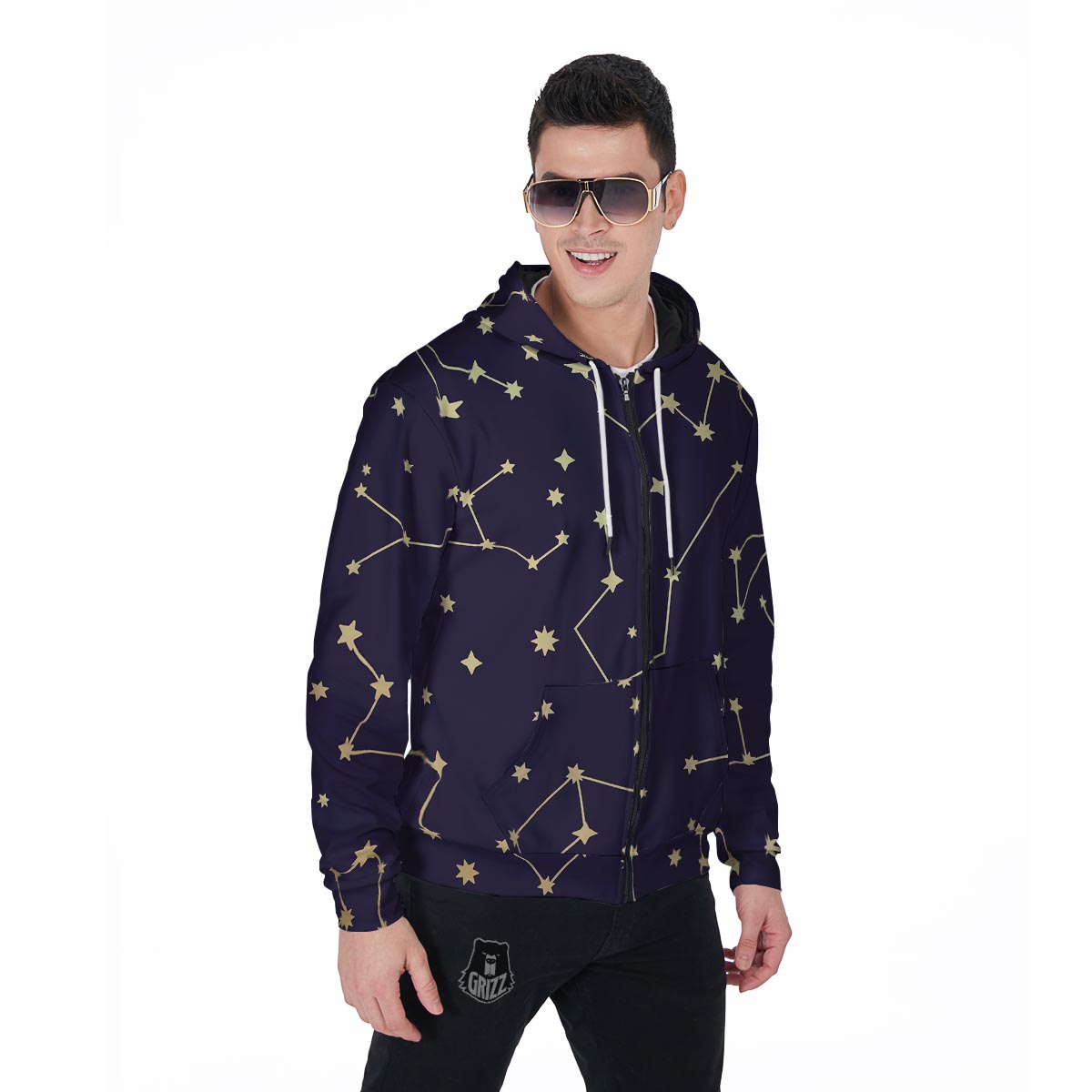 Constellation Galaxy Space Men's Zip Up Hoodie-grizzshop