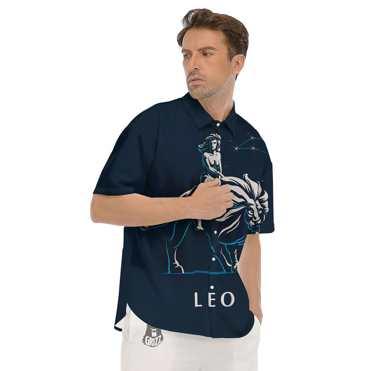 Constellation Leo Print Men's Short Sleeve Shirts-grizzshop