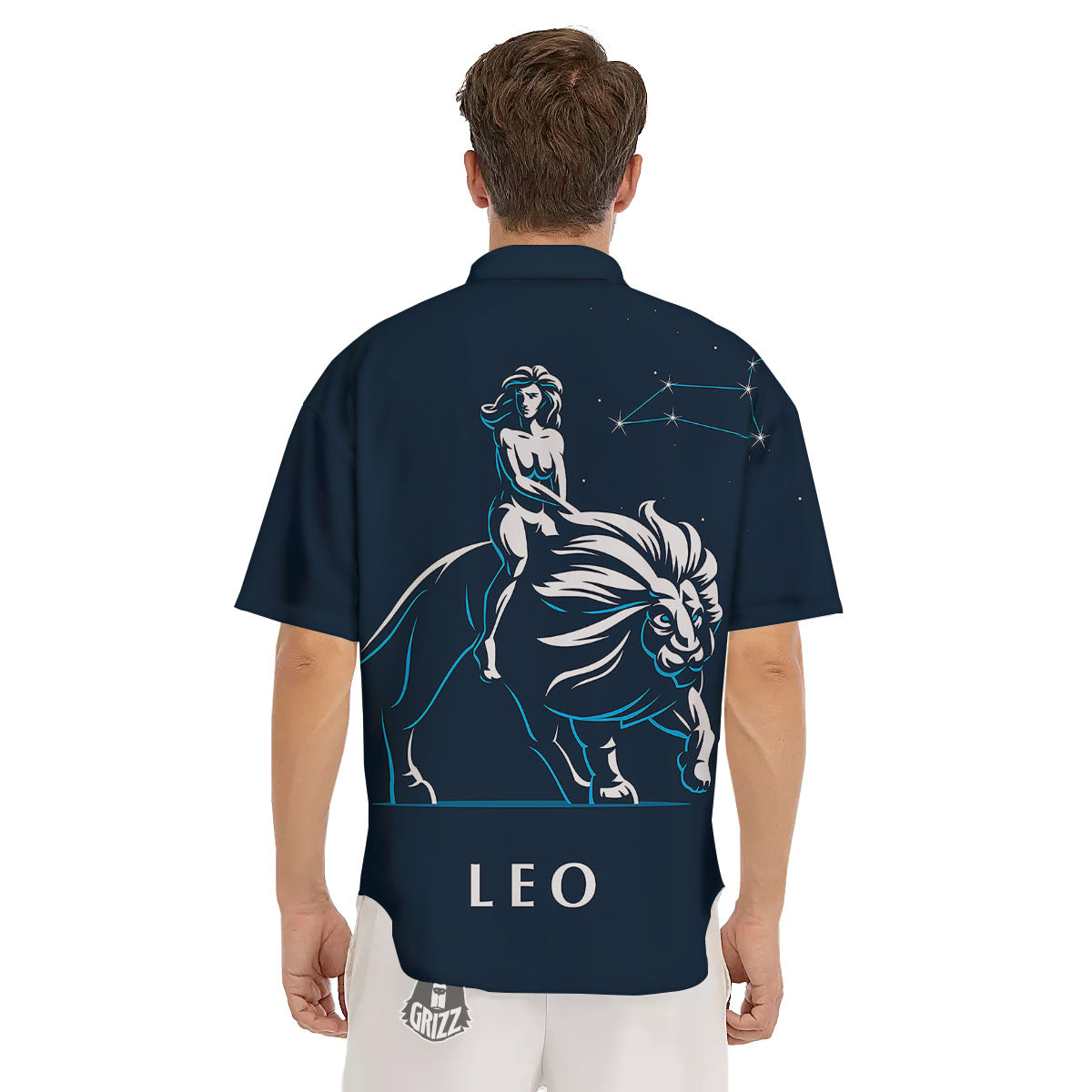 Constellation Leo Print Men's Short Sleeve Shirts-grizzshop