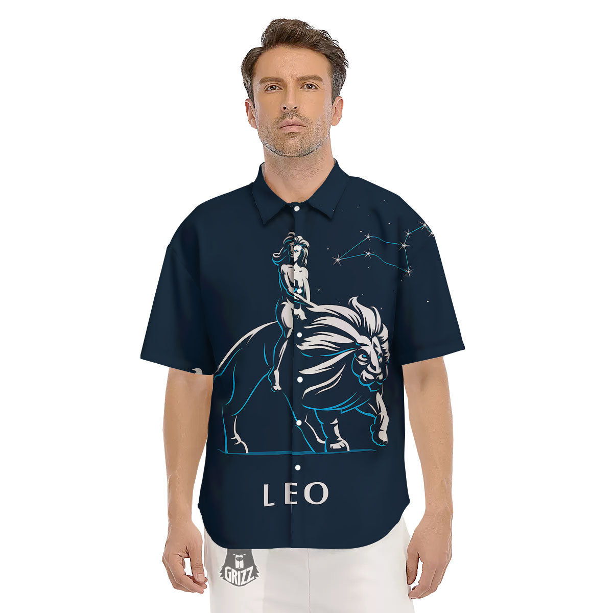 Constellation Leo Print Men's Short Sleeve Shirts-grizzshop