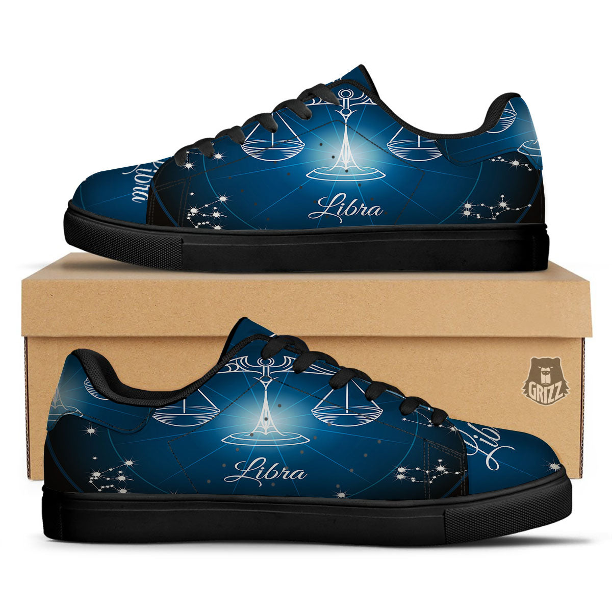 Constellation Libra Print Black Low Top Sneakers-grizzshop